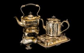 Four Pieces Of Silver Plated Ware Comprising A Spirit Kettle, Teapot,