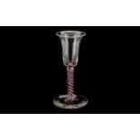 Antique Wine Glass with a Bell Shaped Bowl, Supported by a Ruby Red and White Cotton Thread,