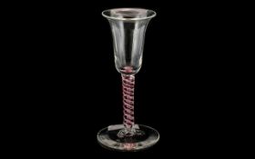 Antique Wine Glass with a Bell Shaped Bowl, Supported by a Ruby Red and White Cotton Thread,