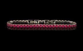 Ruby Style Tennis Bracelet, 40 Round Cut Ruby Style Stones Of Rich, Glowing Red,