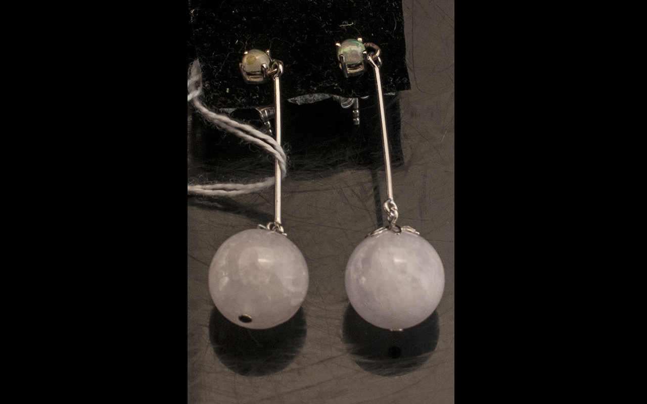 Morganite and Opal Drop Earrings, 35cts