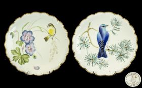 Royal Worcester Hand Painted Ltd Edition Pair of Dorothy Doughty ' Flowers and Birds ' Cabinet