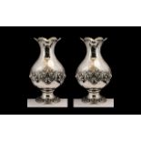 Portuguese Superb Quality Pair of Impressive Silver Bulbous Shaped Vases with Excellent High Relief