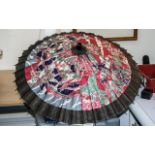 1930s Japanese Ladies Painted Paper Parasol with a bamboo handle.