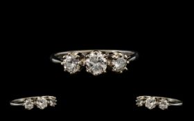 Platinum 1930's Nice Quality 3 Stone Diamond Ring, marked platinum,
