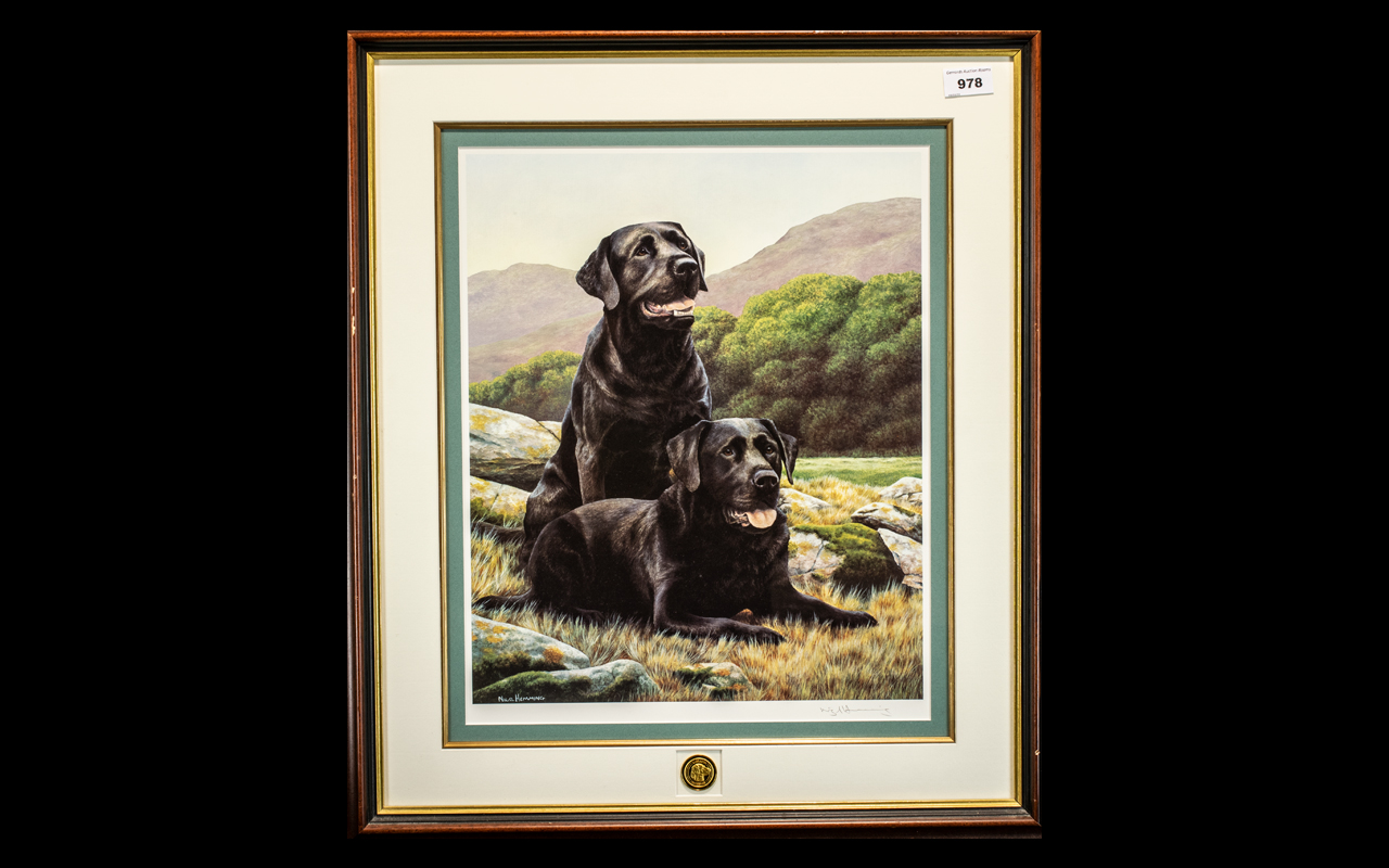 Signed Limited Edition Print 'Noble Companions' by Nigel Hemming, depicting two black Labradors.