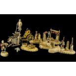 Collection of Vintage Miniature Oriental Figures with rickshaws, fish, lanterns etc.