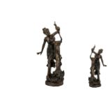 Reproduction Bronze of a Maiden Holding a Sprig of Flowers against a column support. 25" high.