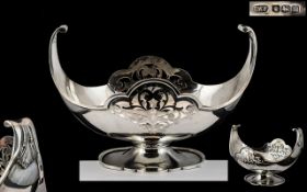 Art Deco Period Superb Sterling Silver Open worked Styalished Bowl, Raised on Unusual Shaped Base.