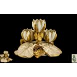 Royal Worcester - Superb Large and Impressive Lily Pad Centrepiece In Gold and Cream Highlights (