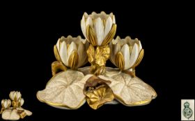 Royal Worcester - Superb Large and Impressive Lily Pad Centrepiece In Gold and Cream Highlights (