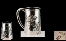 Chinese Export Superb Silver Tankard / Cup - Signed Kwan Wo Canton. c.1890 - 1900.