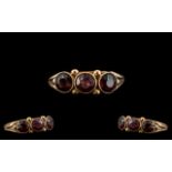 Lovely Art Deco Period 9ct Gold 3 Stone Fire Garnet Set Ring.