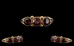 Lovely Art Deco Period 9ct Gold 3 Stone Fire Garnet Set Ring.