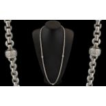 18ct White Gold - Wonderful Design High Fashion Signed Diamond Set Long Necklace / Chain of Superb