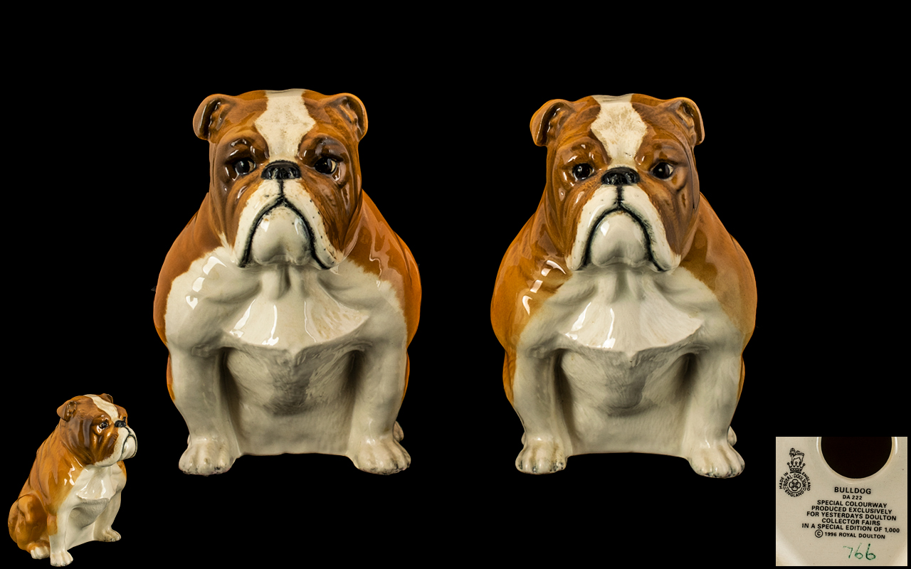 Royal Doulton Pair of Hand Painted Porcelain Bulldog Figures ( 2 ) Issued In a Special Edition of