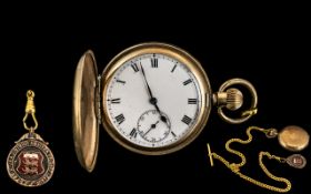 A Full Hunter Pocket Watch, white enamel dial, Roman numerals with subsidiary seconds.