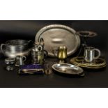 Collection Of Silver Plated & Metal Ware To Include Oval Planished Pewter Tray, Tankards,