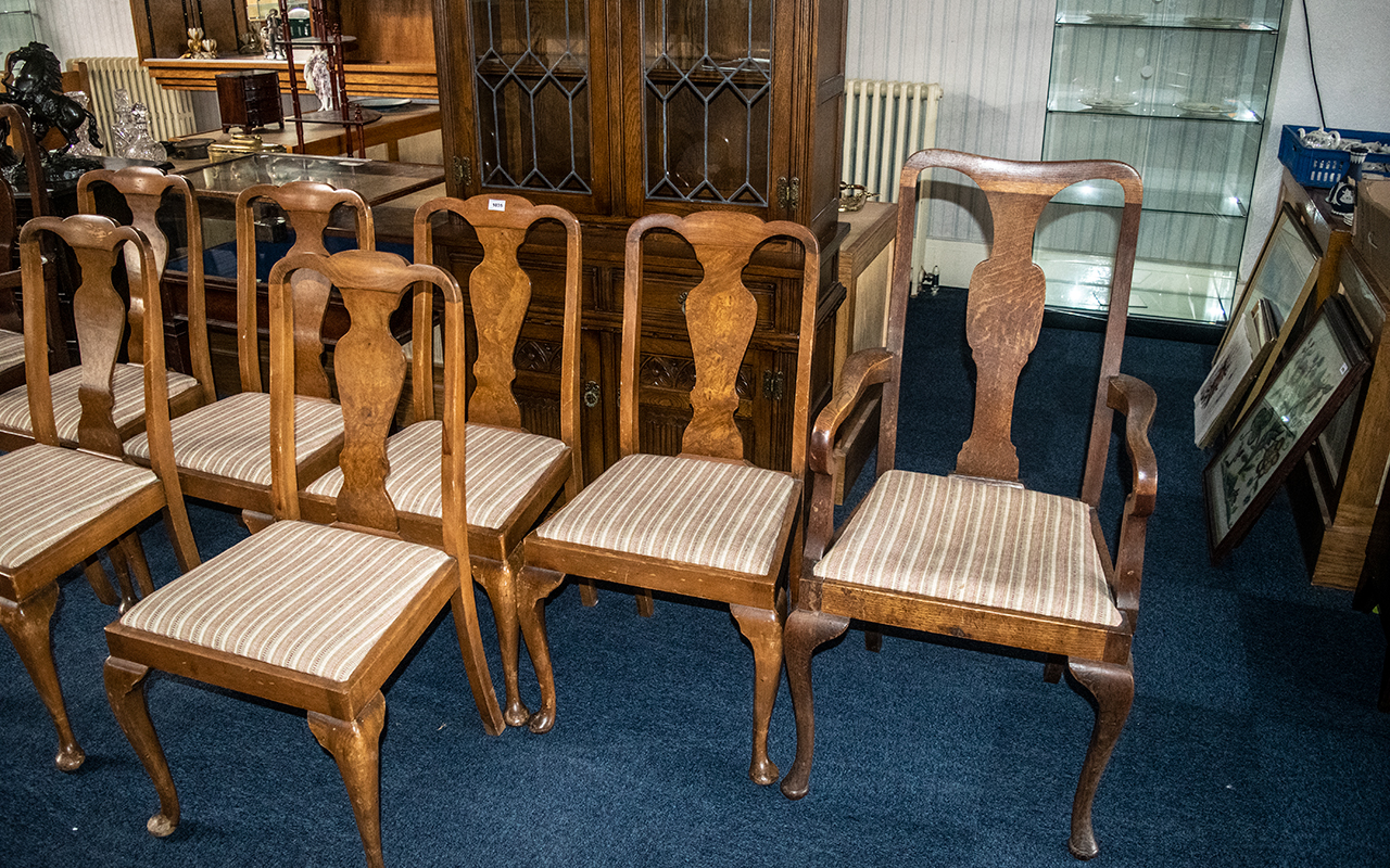 Harlequin Set of 6 Queen Anne Style Walnut Dining Chairs, - Image 2 of 4