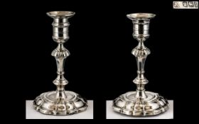 Edwardian Period - A Pair of Superb Sterling Silver Candlesticks, In George II Style.