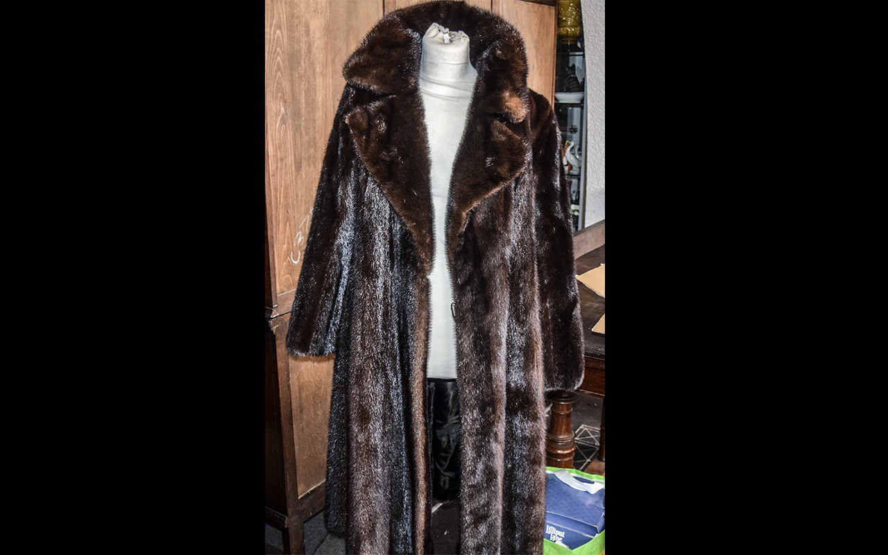 Beautiful Full Length Mink Coat in rich brown colour, made by Revillon of Paris & New York.