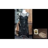 Vintage Art Deco-Style Black Beaded Dress in sheer beaded fabric,