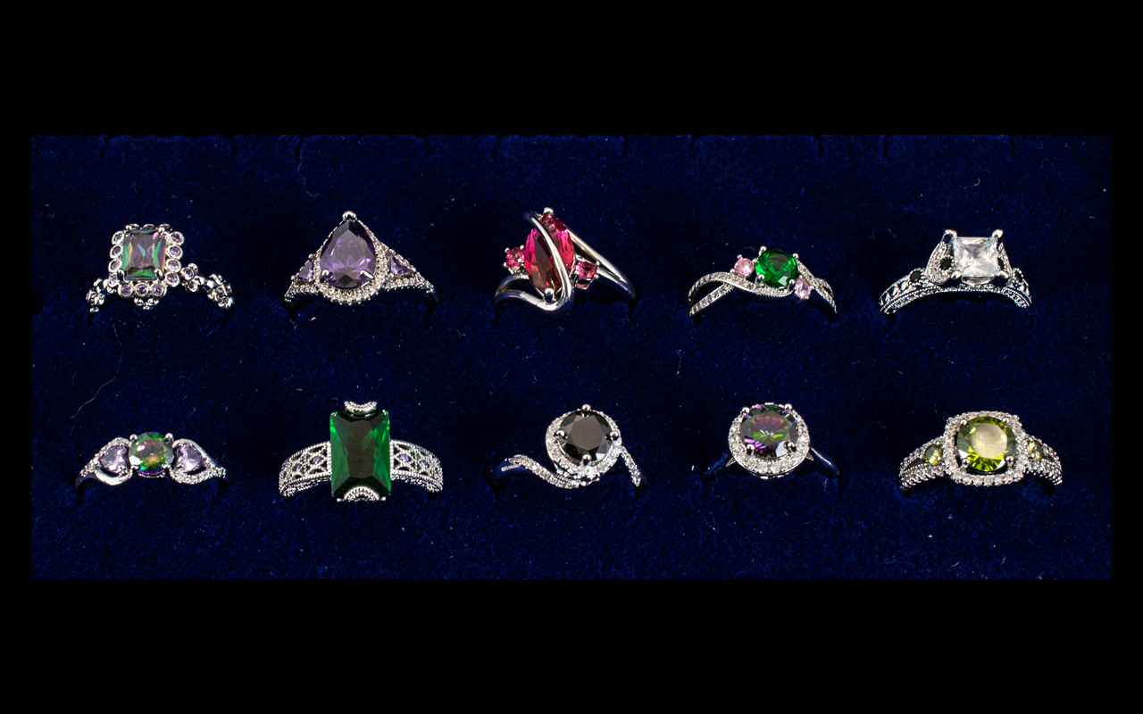 Good Collection of Solid Silver Rings & Different Coloured Stones. All Stamped 925 for Silver.