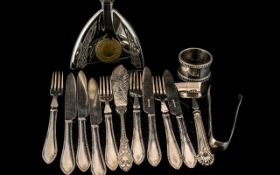 Assorted Plated Items Nine William Hutton flatware, napkin ring,