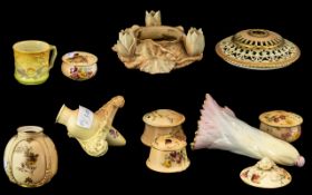 Collection of Royal Worcester Blush Ivory Hand Decorated Items comprising 3 lidded trinket boxes,