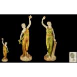 Royal Worcester Stunning Pair of Hand Painted Classical Female Figurines ' Temple Maidens ' Each