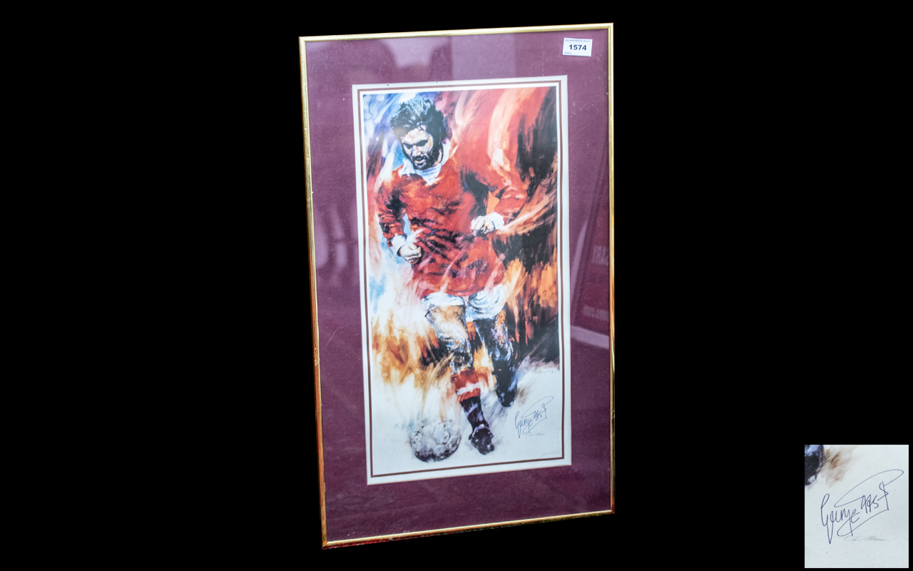 Football Interest - Large Framed Signed Print of George Best,