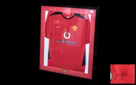 Football Interest - Framed Signed Manchester United Vodafone David Beckham Shirt.