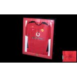 Football Interest - Framed Signed Manchester United Vodafone David Beckham Shirt.