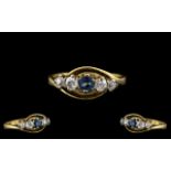 18ct Gold - Attractive 5 Stone Sapphire and Diamond Ring, Full Hallmark for 18ct.