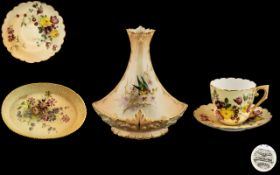 Royal Worcester Collection of Hand Painted Blush Ivory Items ( 4 ) Items In Total.