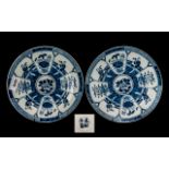 Pair of Chinese Blue & White Decorated Plates, with panels of flowers and figures,