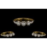 18ct Gold - Attractive 3 Stone Diamond Set Ring - Illusion Set. The Brilliant Cut Diamonds of Good