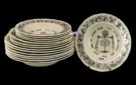 Royal Cauldon Passover Ware Black Litho circa 1950's 44 pieces tea set for 12 people.