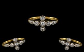 Antique Period - Attractive 18ct Gold and Platinum Diamond Set Ring, In the Form of a 4 Leaf Clover.