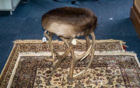 A Stool Shaped from Antlers with a pony skin top seat. Early 20th Century.