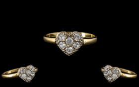 Ladies - Attractive 9ct Gold Heart Shaped Six Stone Diamond Set Ring. Full Hallmarks for 9.375.