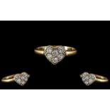 Ladies - Attractive 9ct Gold Heart Shaped Six Stone Diamond Set Ring. Full Hallmarks for 9.375.