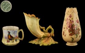 Royal Worcester and Royal China Works Trio of Hand Painted Assorted Items ( 3 ) Comprises 1/ Royal