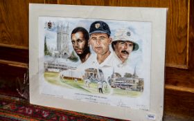 Cricket Interest - Signed Print 'Leading Gloucestershire Into the Nineties' by David Stallard.