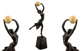 Lorenzl - Style Excellent Quality 1950's Bronze Figurine - Titled ' Lighter Than Air ' Features a