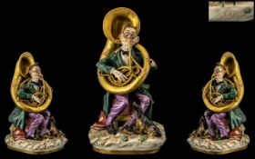 Capodimonte Signed and Superb Quality Musical Porcelain Figure - Excentric Musical Playing a Large