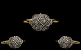 Antique Period - Attractive 18ct Gold Diamond Set Cluster Ring.