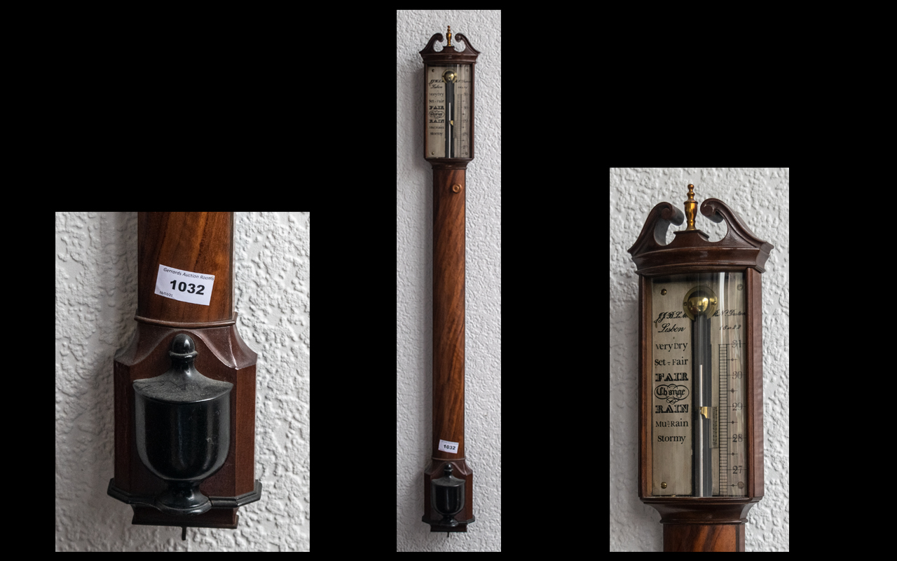 A Reproduction Mercury Stick Barometer in a walnut case engraved JVRN.