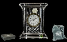 Waterford Lead Crystal Large Size Atrium Clock. Measures 7" tall, in original soft cover and box.