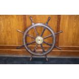 Wooden Ships Wheel With 8 Spokes with 9 Brass Hub Centre. 34 Inches Diameter.